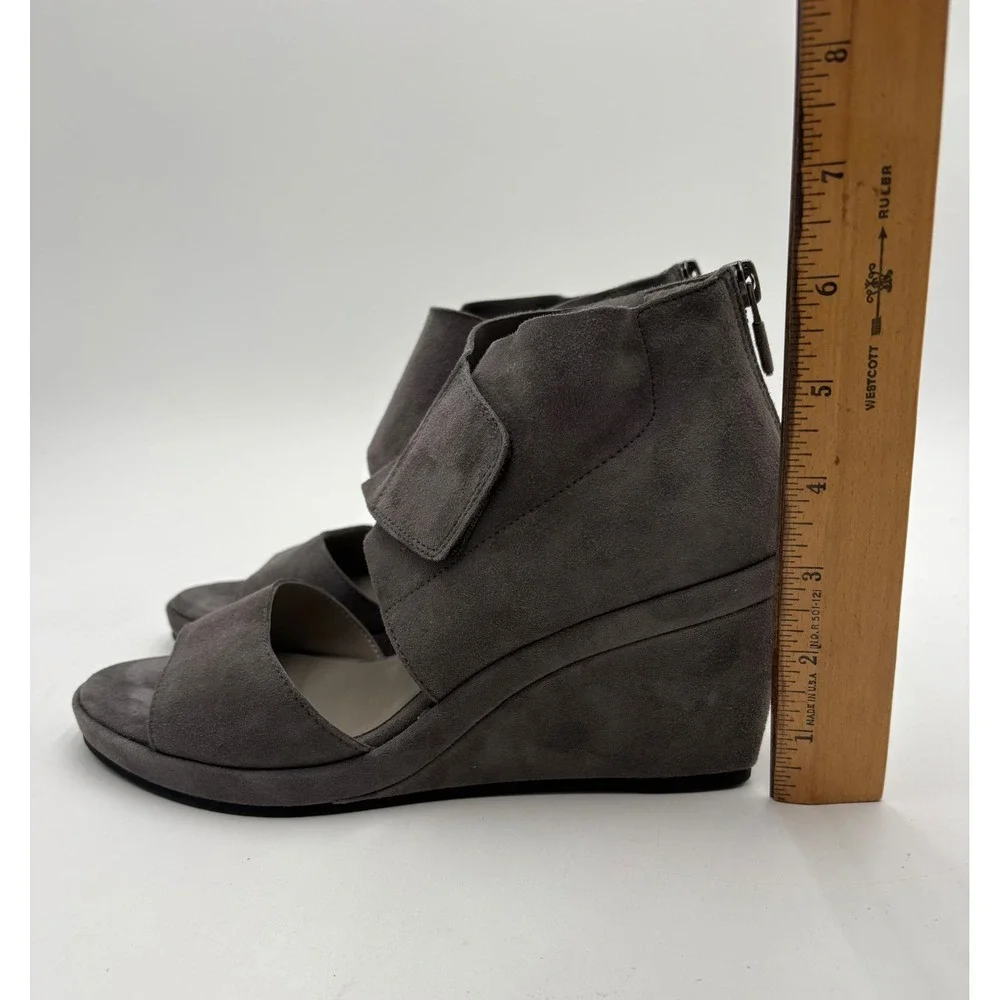 Eileen Fisher Womens Gray Suede Wedge Sandals Open Toe Back Zip Shoes Size 6 US
